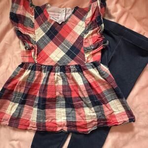 Plaid top with faux jean leggings, Size 5